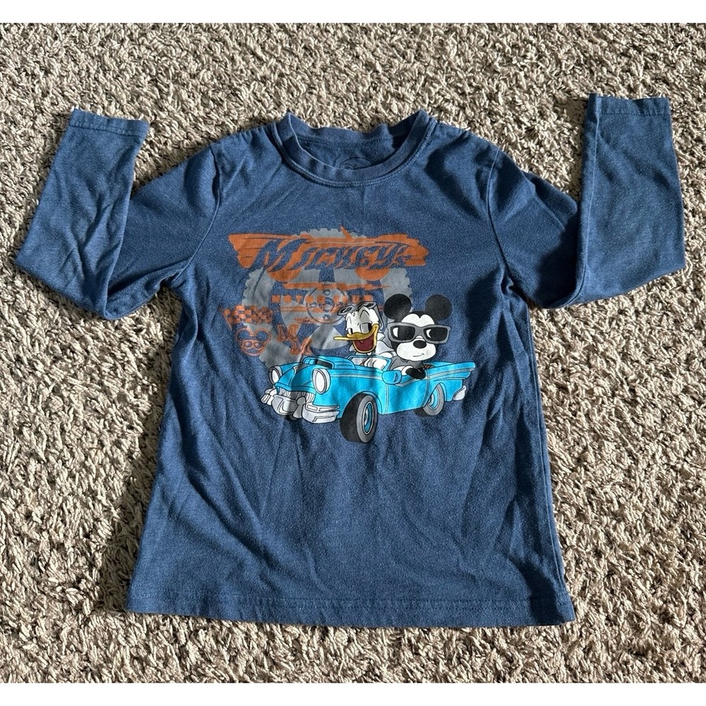 Disney Boys Blue "Mickey's Motor Club" Long Sleeve Tee Size 5T